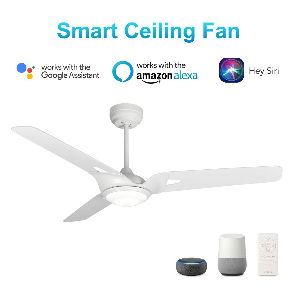 Carro USA VS563A-L12-W1-1 Hoffen 56-inch Indoor/Outdoor Smart Ceiling Fan, Dimmable LED Light Kit & Remote Control, Works with Alexa/Google Home/Siri